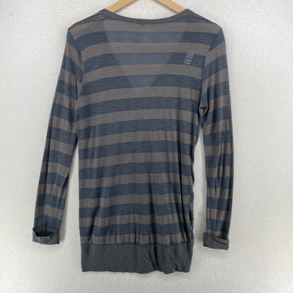 SPLENDID Cardigan L Striped V-Neck Button Front Long Sleeve Cotton Jersey Gray - Picture 2 of 11